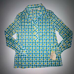Vtg ALEX COLMAN CALIFORNIA 70's Geometric Shirt Button Up Women's Ladies Size 14